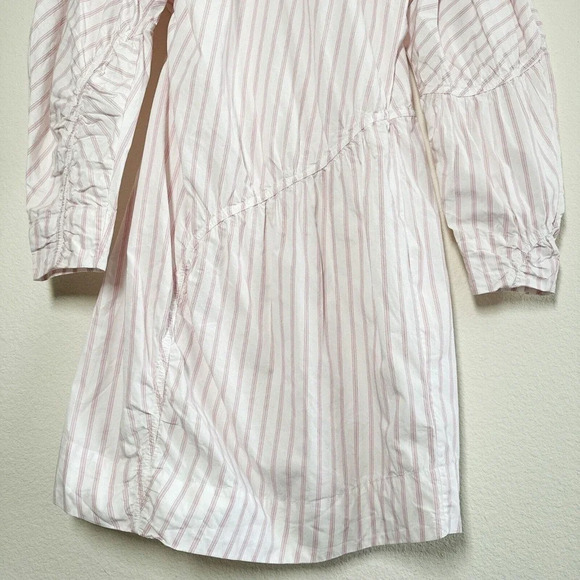 Ganni Stripe Long Puff Sleeve Cotton Mini Dress Cherry Blossom size 38/M/6 - Picture 13 of 16